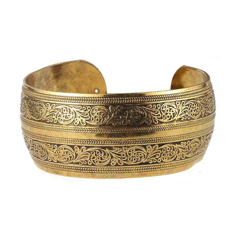 Spiritual Abacus™ Bohemian Elephant Cuff Bracelet – Vintage Tibetan Bronze Flower Carved Bangle for Women