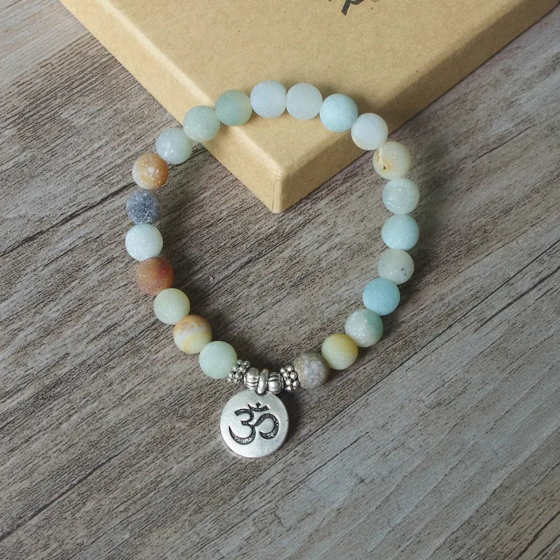 Spiritual Abacus™ Matte Amazonite Beaded Bracelet – Handmade OM Lotus Yoga Mala Jewelry for Men & Women