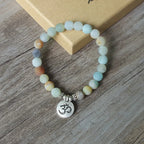Spiritual Abacus™ Matte Amazonite Beaded Bracelet – Handmade OM Lotus Yoga Mala Jewelry for Men & Women