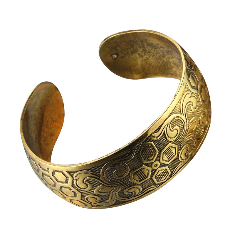 Spiritual Abacus™ Bohemian Elephant Cuff Bracelet – Vintage Tibetan Bronze Flower Carved Bangle for Women