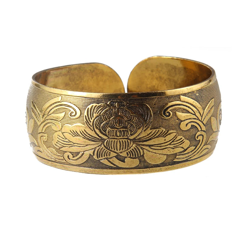 Spiritual Abacus™ Bohemian Elephant Cuff Bracelet – Vintage Tibetan Bronze Flower Carved Bangle for Women