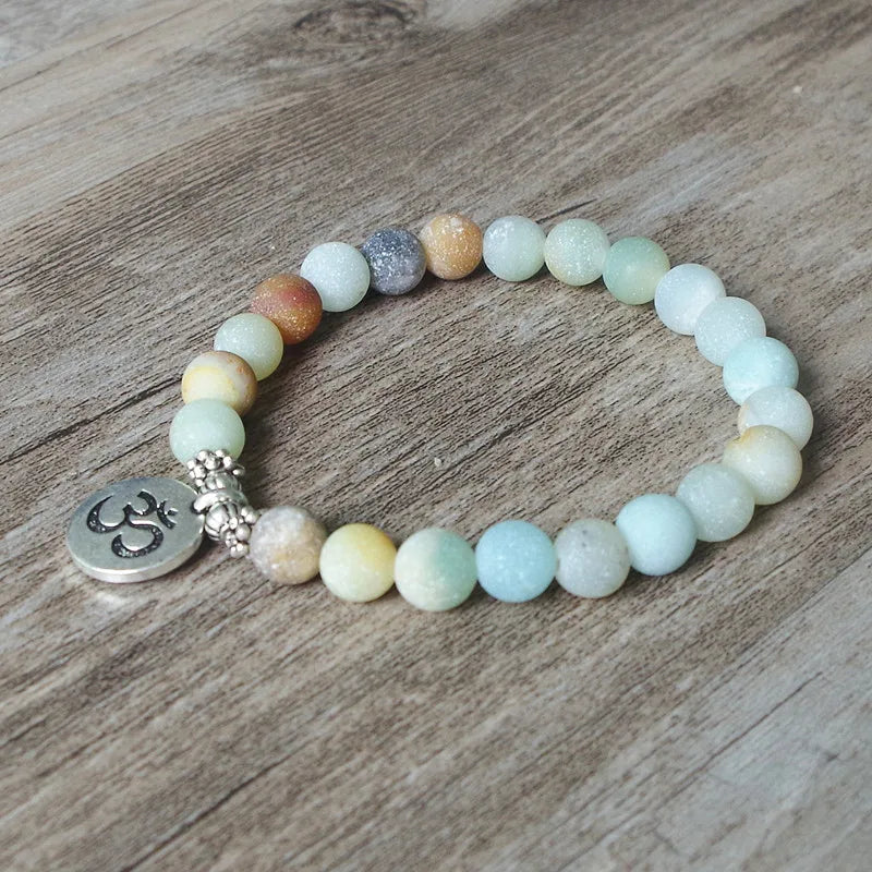 Spiritual Abacus™ Matte Amazonite Beaded Bracelet – Handmade OM Lotus Yoga Mala Jewelry for Men & Women