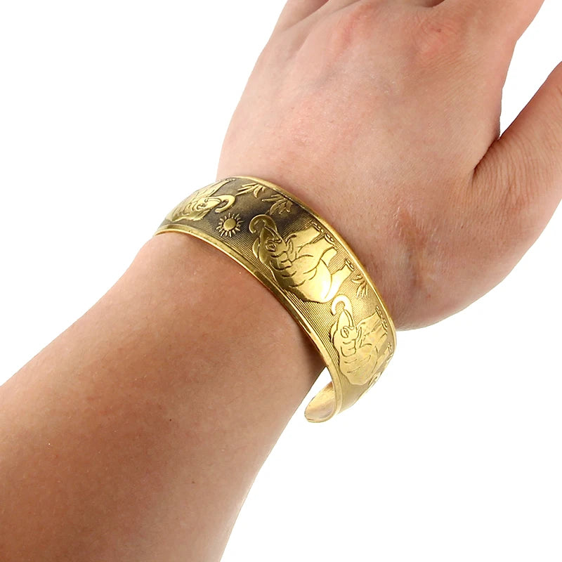 Spiritual Abacus™ Bohemian Elephant Cuff Bracelet – Vintage Tibetan Bronze Flower Carved Bangle for Women