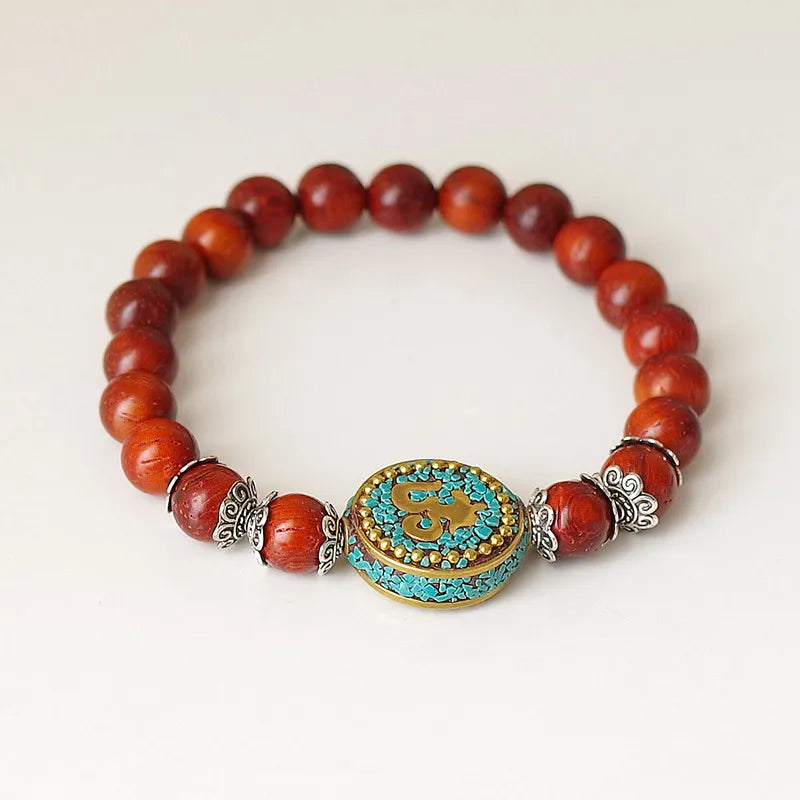 Spiritual Abacus™ Red Sandalwood OM Mala Bracelet – Tibetan Prayer Beads for Men & Women