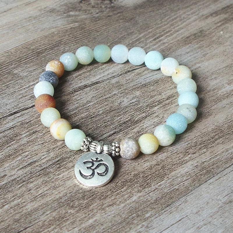 Spiritual Abacus™ Matte Amazonite Beaded Bracelet – Handmade OM Lotus Yoga Mala Jewelry for Men & Women