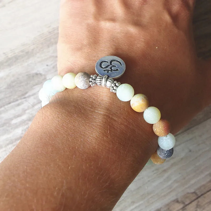 Spiritual Abacus™ Matte Amazonite Beaded Bracelet – Handmade OM Lotus Yoga Mala Jewelry for Men & Women