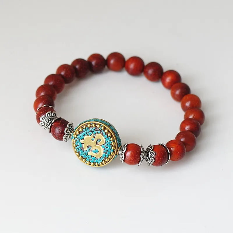 Spiritual Abacus™ Red Sandalwood OM Mala Bracelet – Tibetan Prayer Beads for Men & Women