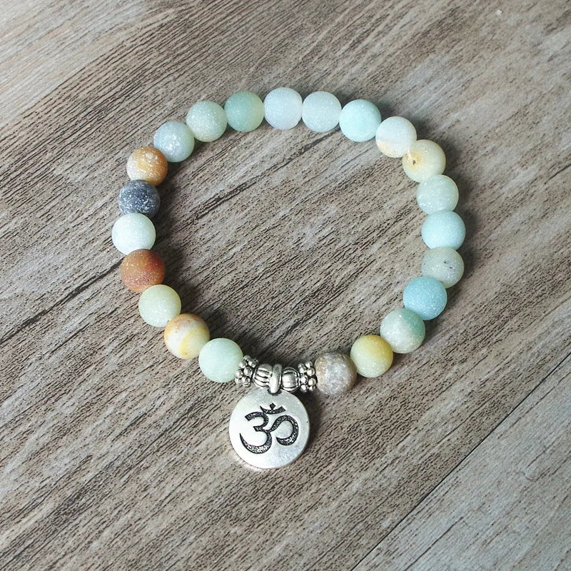 Spiritual Abacus™ Matte Amazonite Beaded Bracelet – Handmade OM Lotus Yoga Mala Jewelry for Men & Women