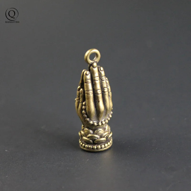 Spiritual Abacus™ Pure Copper Folded Hands Keychain – Buddha-Inspired Brass Pendant Charm for Mindful Living