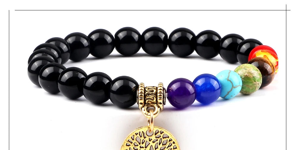 🌈 Spiritual Abacus 7 Chakra Tree of Life Bracelet Natural Stone Reiki Beads