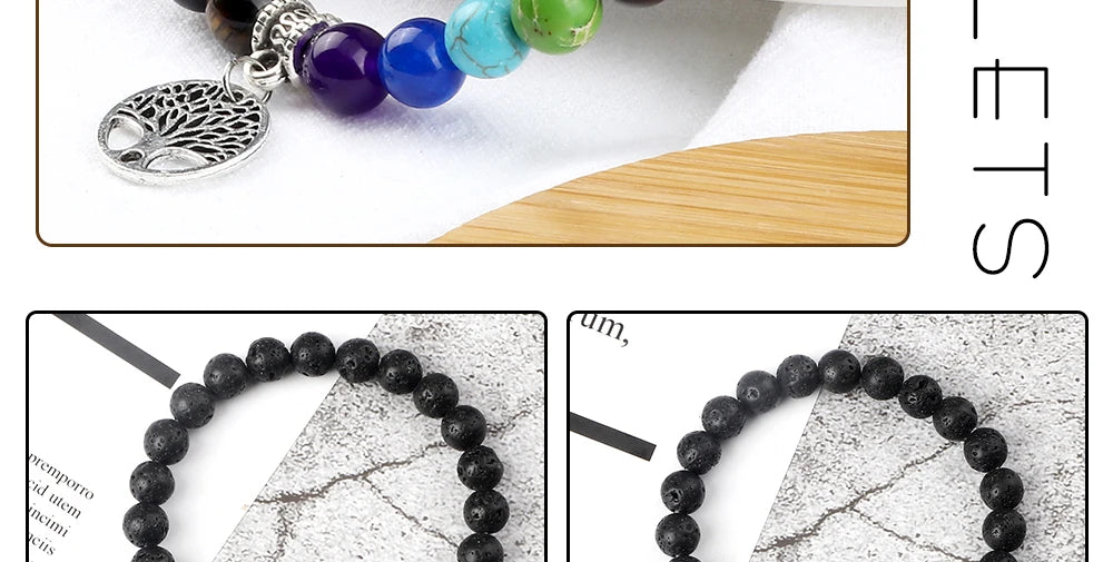 🌈 Spiritual Abacus 7 Chakra Tree of Life Bracelet Natural Stone Reiki Beads