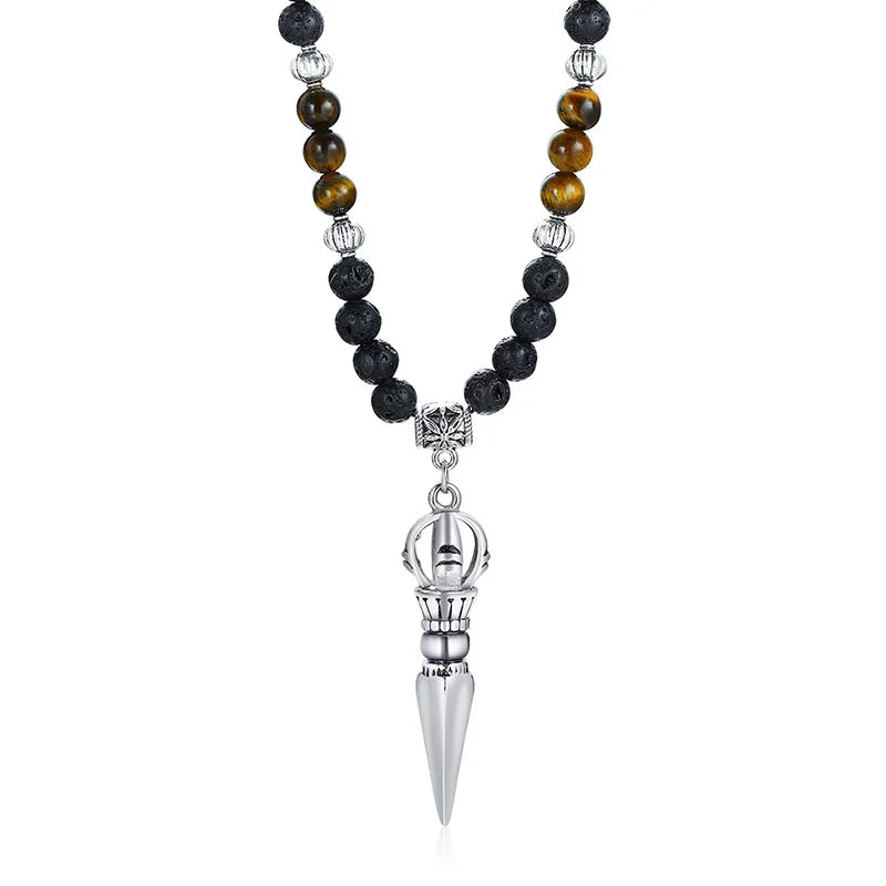 🗡️ Spiritual Abacus Tibetan Phurba Kilaya Necklace Tiger’s Eye & Lava Stone Necklace