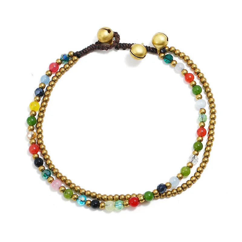 Spiritual Abacus™ Turquoise & Copper Bead Anklet – Bohemian Style Women’s Beach Jewelry with Bells
