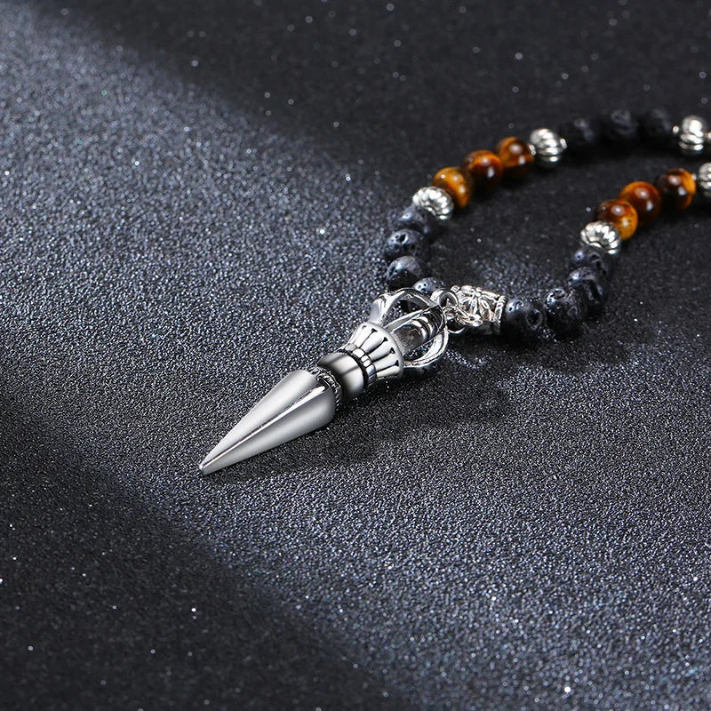 🗡️ Spiritual Abacus Tibetan Phurba Kilaya Necklace Tiger’s Eye & Lava Stone Necklace