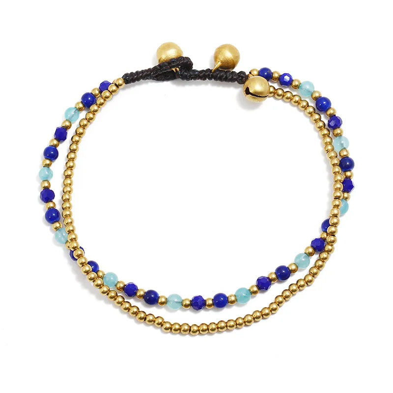 Spiritual Abacus™ Turquoise & Copper Bead Anklet – Bohemian Style Women’s Beach Jewelry with Bells