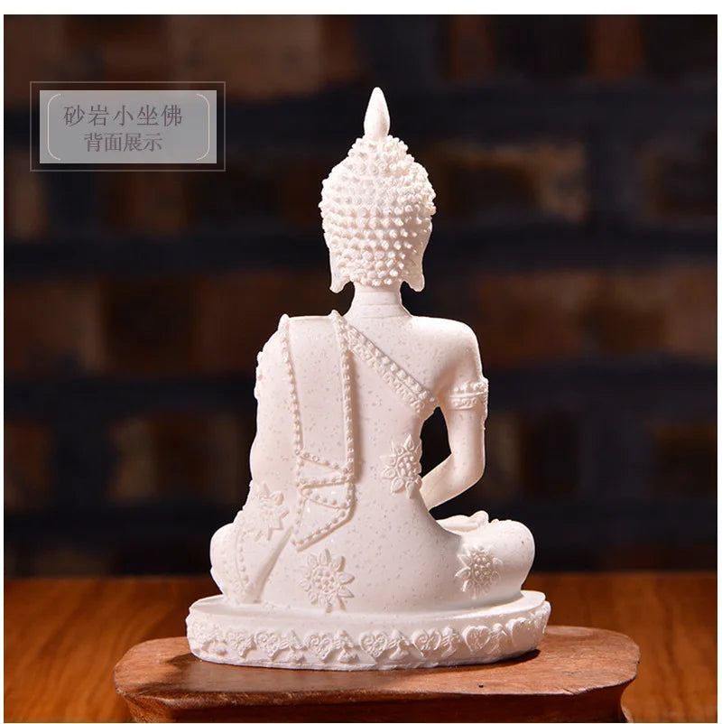 🪷 Spiritual Abacus Sandstone Buddha Statue Small Sitting Buddha Resin Sculpture