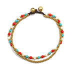 Spiritual Abacus™ Turquoise & Copper Bead Anklet – Bohemian Style Women’s Beach Jewelry with Bells