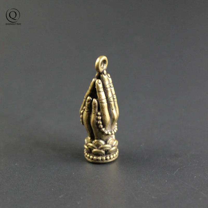 Spiritual Abacus™ Pure Copper Folded Hands Keychain – Buddha-Inspired Brass Pendant Charm for Mindful Living