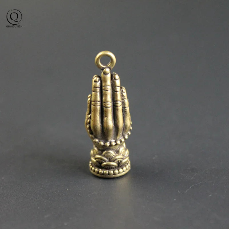 Spiritual Abacus™ Pure Copper Folded Hands Keychain – Buddha-Inspired Brass Pendant Charm for Mindful Living