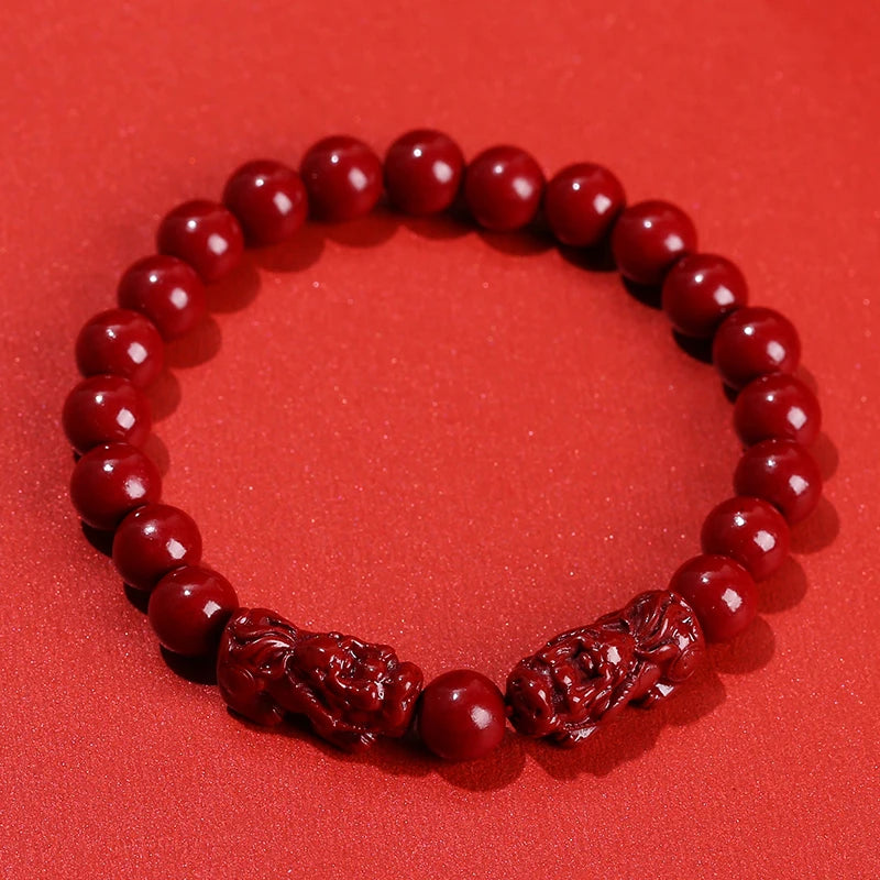 🐉 Spiritual Abacus – Natural Cinnabar Pixiu Bracelet
