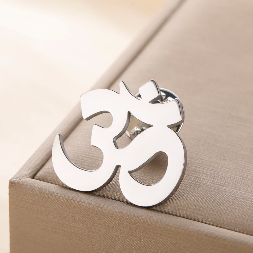 Spiritual Abacus™ Stainless Steel OM Symbol Brooch – Sanskrit Aum Lapel Pin for Yoga & Mindful Living