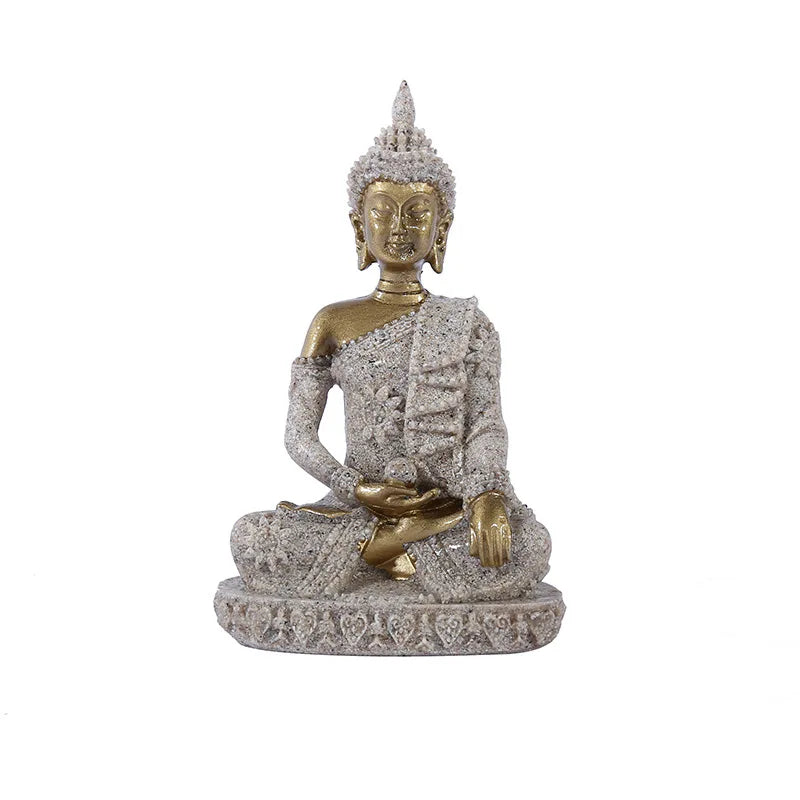 🪷 Spiritual Abacus Sandstone Buddha Statue Small Sitting Buddha Resin Sculpture