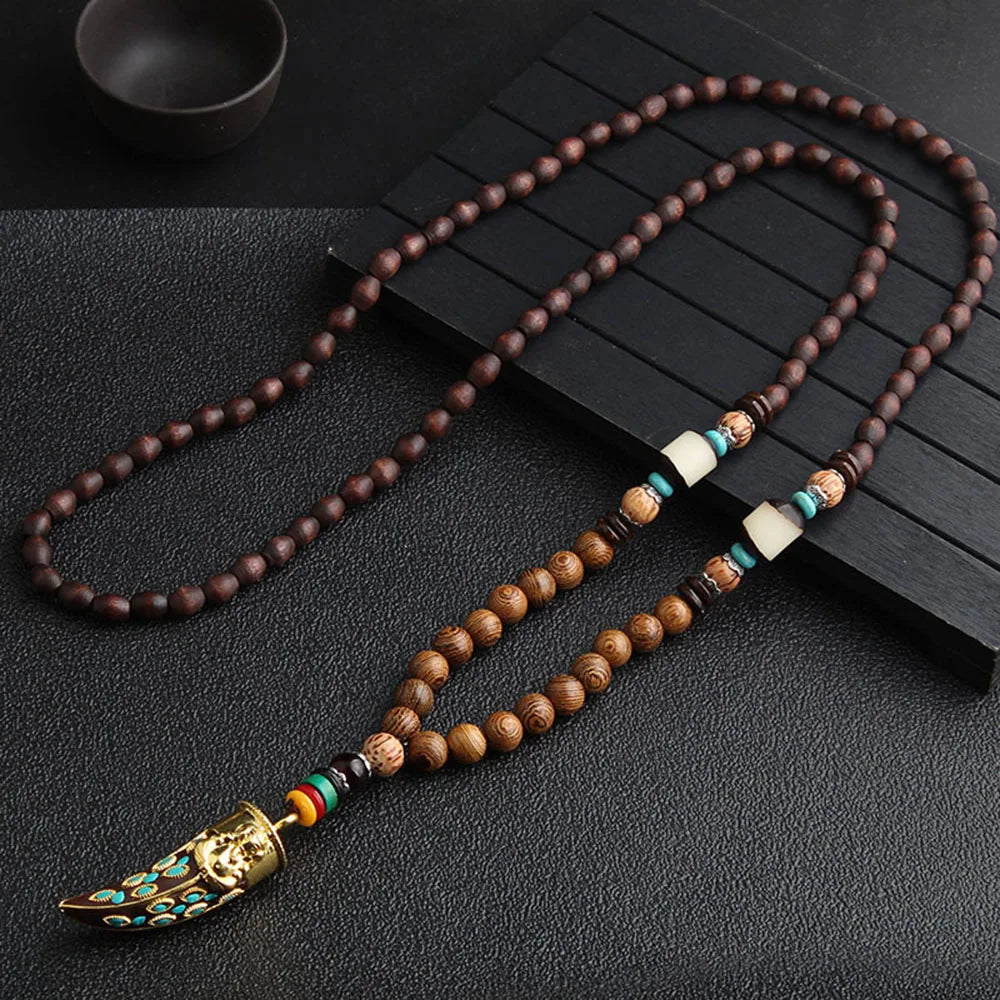 📿Spiritual Abacus Ethnic Necklace – Nepal Buddhist Jewelry - Handmade Wooden Beads • Spiritual Long Necklace