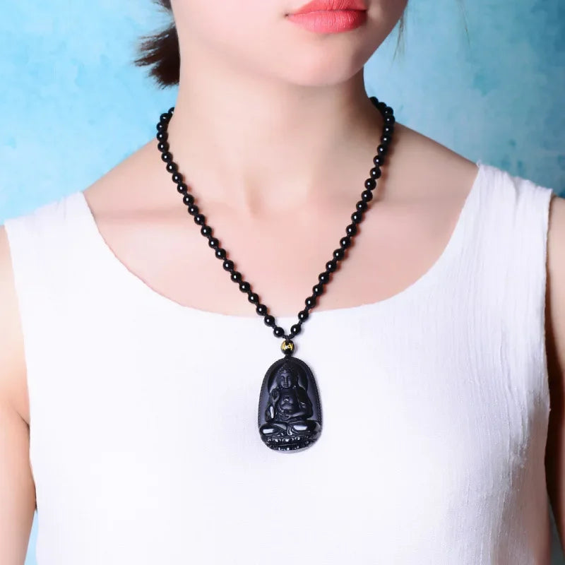 Spiritual Abacus™ Black Obsidian Buddha Pendant Necklace