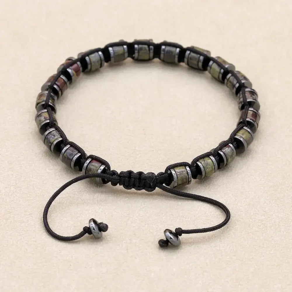 🐉 Spiritual Abacus Hematite & Dragon Blood Stone Beaded Bracelet – Handmade Braided Couple Jewelry