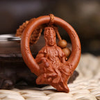 Spiritual Abacus™ Wooden Buddha Keychain – Hand-Carved Guanyin & Monk-Inspired Lucky Charm Pendant for Car, Bag & Keys
