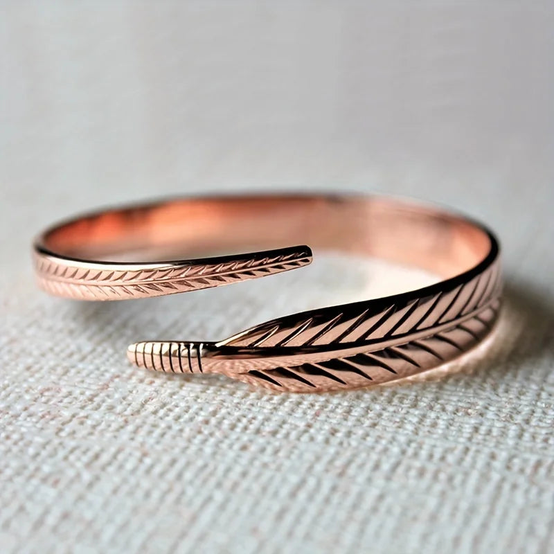 Spiritual Abacus™ Vintage Copper Feather Wing Cuff Bangle – Unisex Punk Style Wrist Jewelry