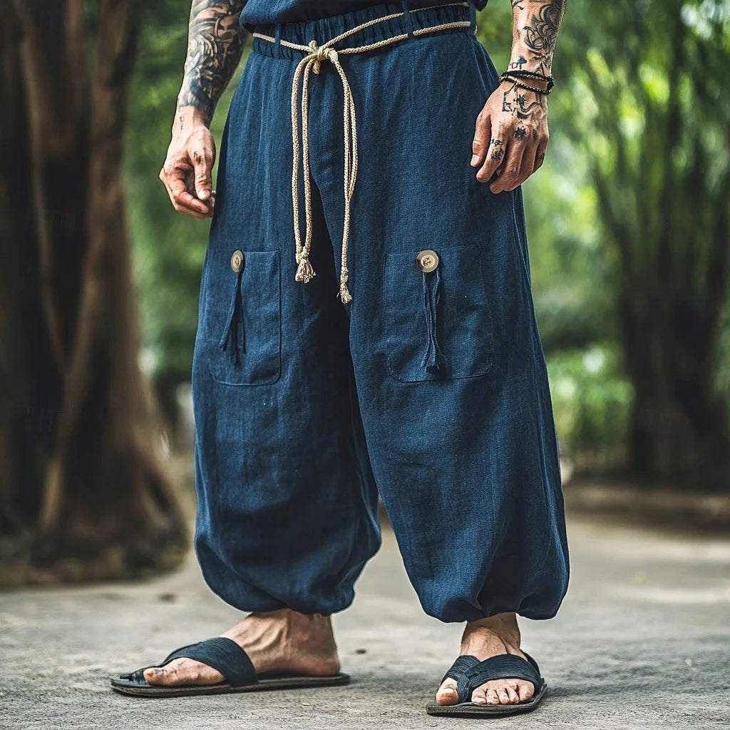 ☁️ Spiritual Abacus™ – Men’s Cotton Linen Wide-Leg Pants with Big Waistband - Solid Color • Loose Fit • Spring/Summer Comfort • Daily & Vacation Ready