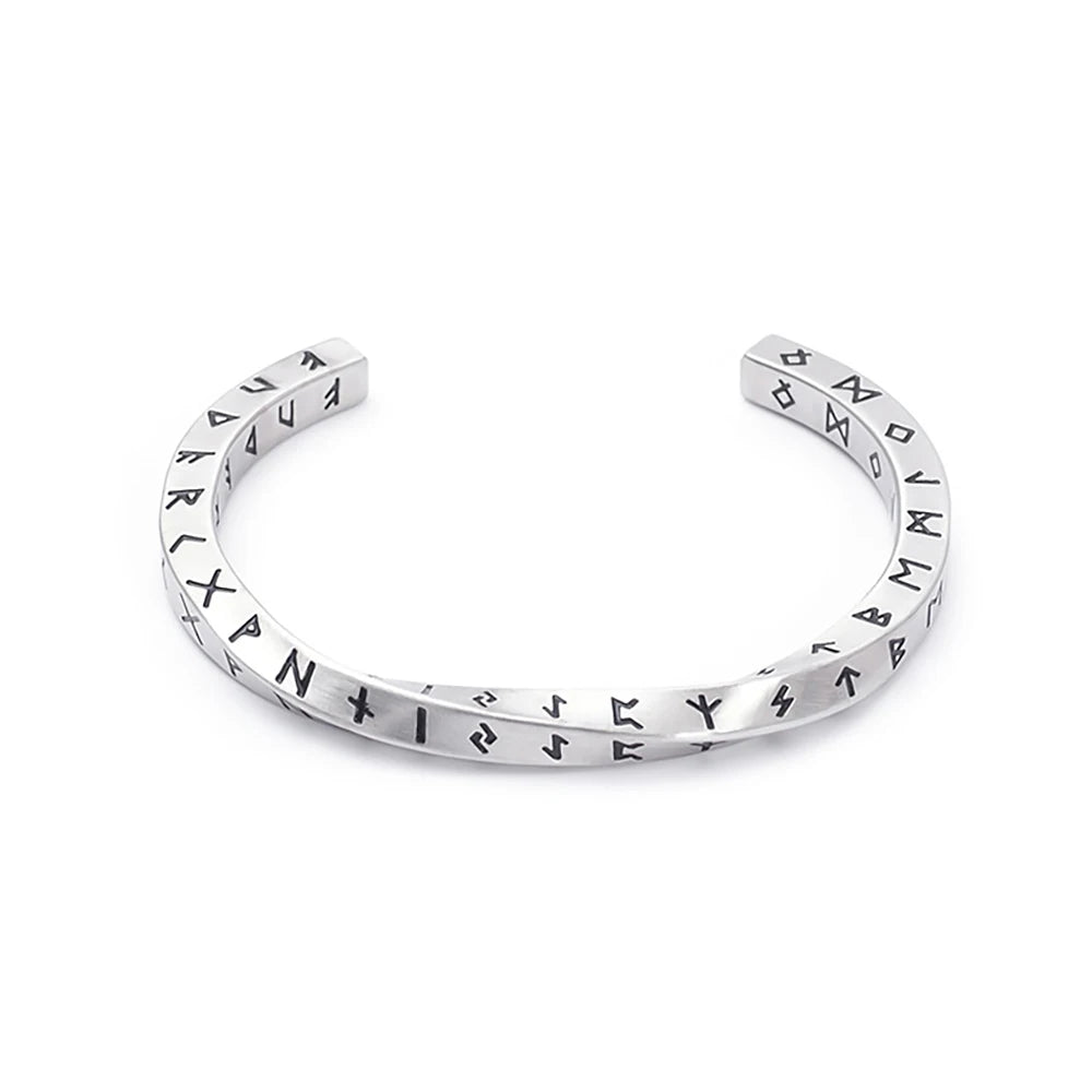 🛡 Spiritual Abacus Vintage Stainless Steel Viking Mobius Bangle – Nordic Rune Letter Bracelet