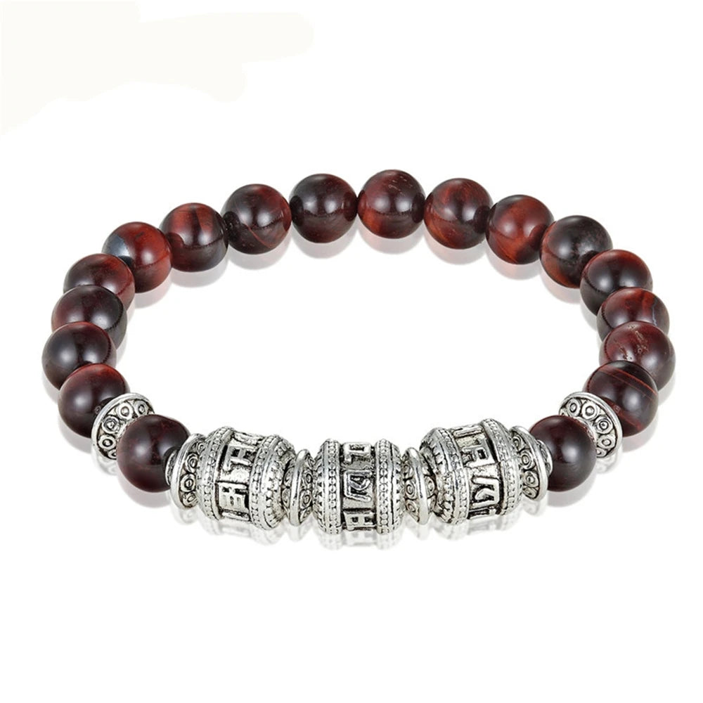 Spiritual Abacus™ Tiger Eye Mantra Beaded Bracelet – Natural Stone Unisex OM-Inspired Energy Bracelet
