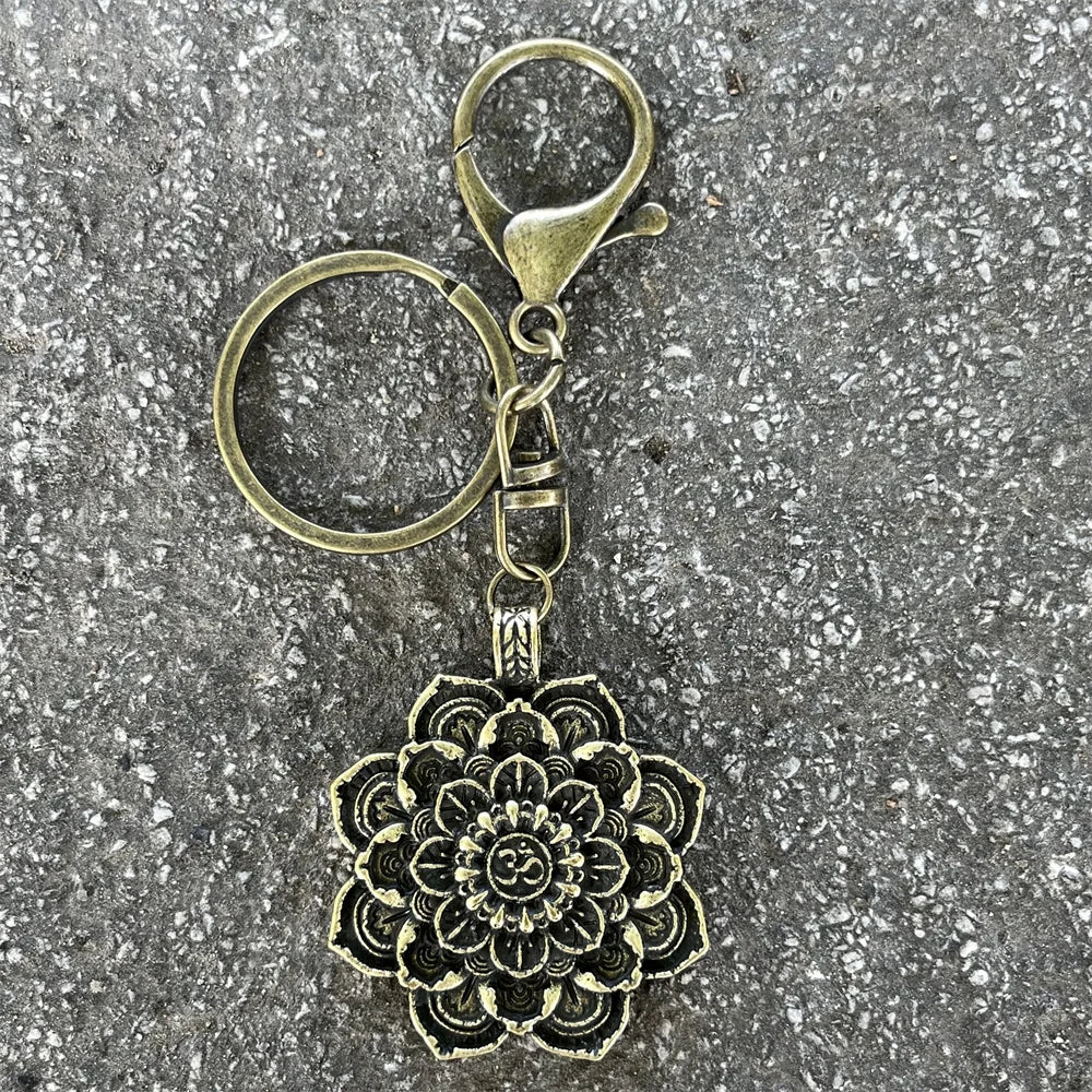 Spiritual Abacus™ Retro OM Lotus Keychain – Vintage Yoga & Spiritual Key Accessory