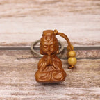 Spiritual Abacus™ Wooden Buddha Keychain – Hand-Carved Guanyin & Monk-Inspired Lucky Charm Pendant for Car, Bag & Keys