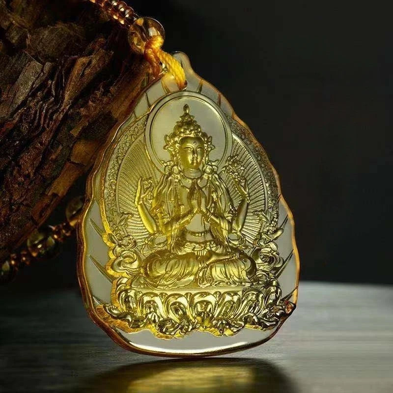 Spiritual Abacus™ Hand-Carved Ice Yellow Crystal Buddha Pendant – Fashion Charm Necklace for Mindfulness & Style