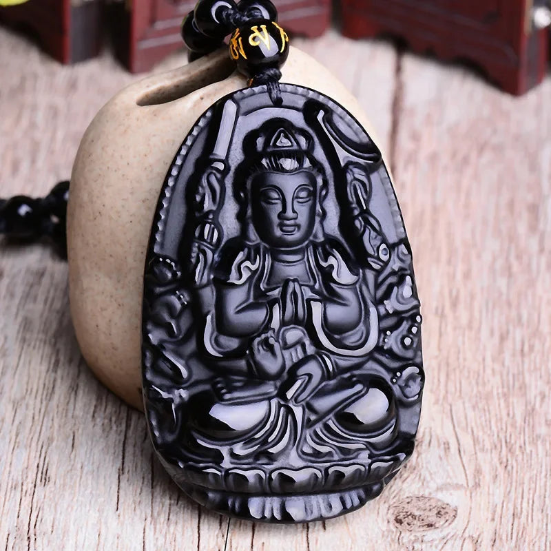 Spiritual Abacus™ Black Obsidian Buddha Pendant Necklace