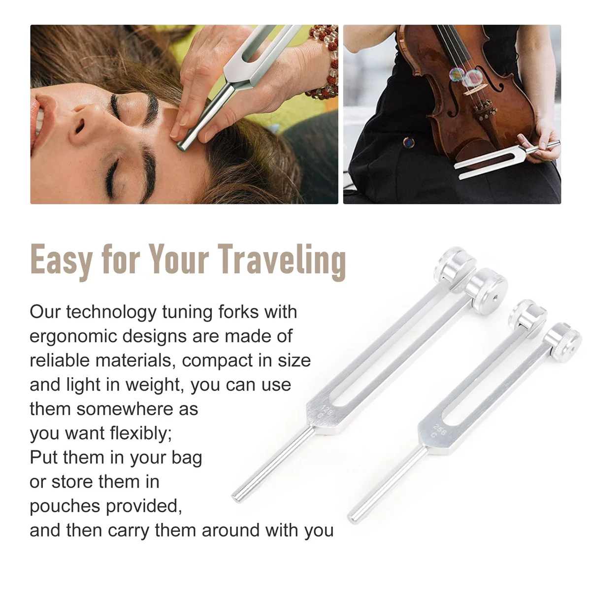 🎶 Spiritual Abacus 4-Pack Tuning Fork Set(128Hz, 256Hz, 512Hz, 528Hz)  Hammer Included