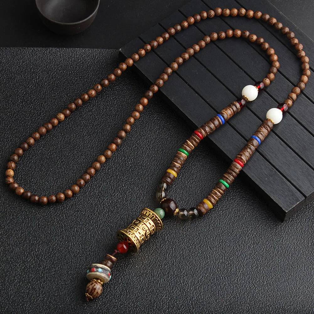 📿Spiritual Abacus Ethnic Necklace – Nepal Buddhist Jewelry - Handmade Wooden Beads • Spiritual Long Necklace