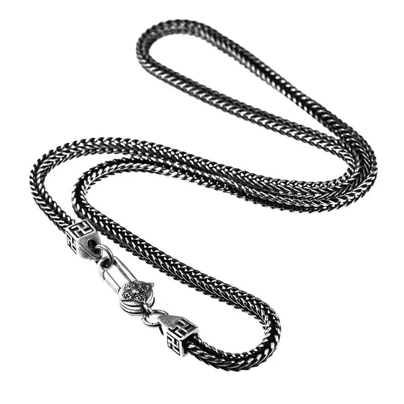 Spiritual Abacus™ Silver Fox Tail Chain Necklace – Retro 5mm Thick Unisex Necklace for Men & Women
