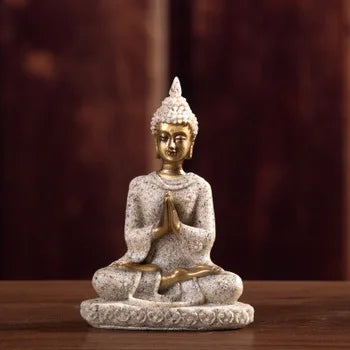 🪷 Spiritual Abacus Sandstone Buddha Statue Small Sitting Buddha Resin Sculpture