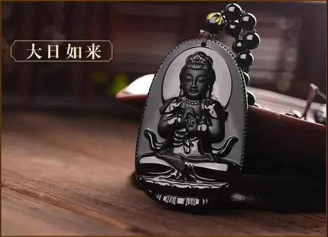 Spiritual Abacus™ Black Obsidian Buddha Pendant Necklace