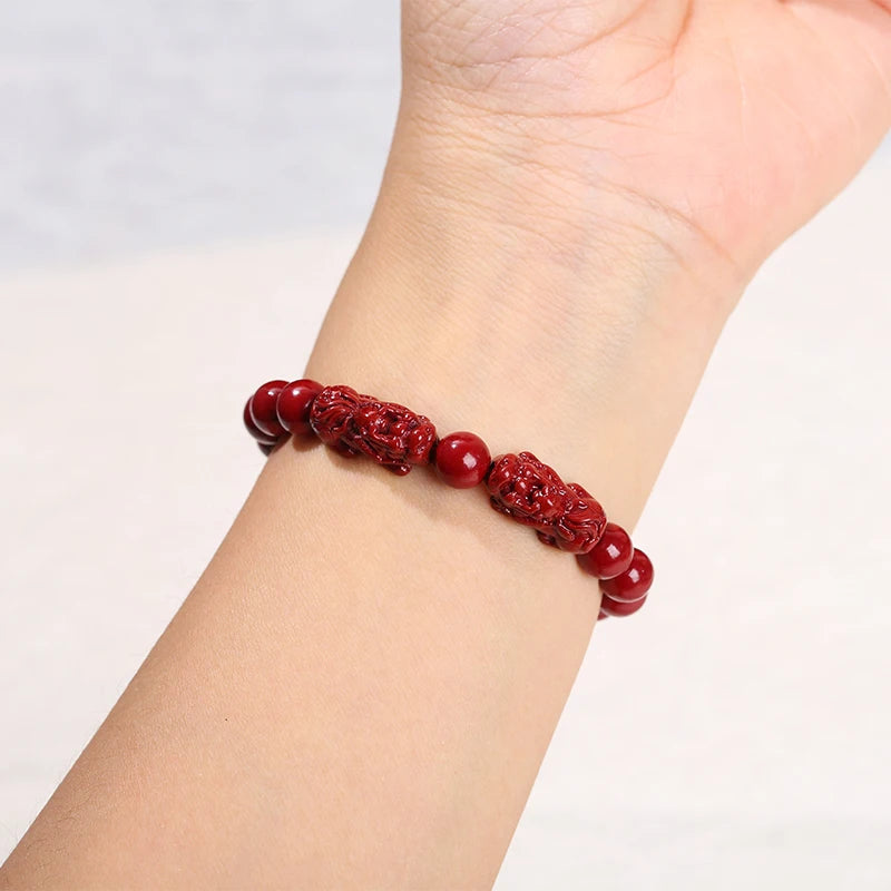 🐉 Spiritual Abacus – Natural Cinnabar Pixiu Bracelet