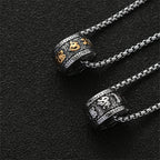 🔱 Spiritual Abacus Six-Character Mantra Necklace Vintage Stainless Steel Buddhist Pendant for Men