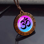 Spiritual Abacus™ Wooden OM Pendant Necklace – Symbol Glass Dome Yoga & Meditation Jewelry