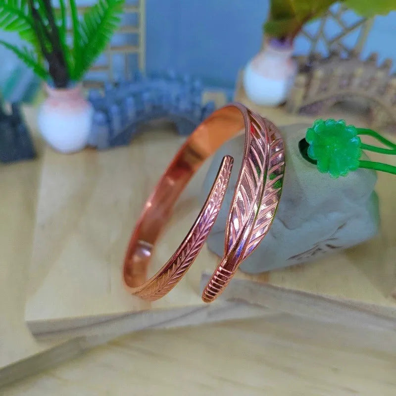 Spiritual Abacus™ Vintage Copper Feather Wing Cuff Bangle – Unisex Punk Style Wrist Jewelry