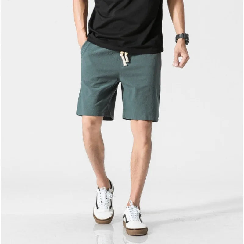 🩳 Spiritual Abacus – Men’s Summer Cotton Linen Shorts - Casual Loose Fit • Breathable Retro Style • Knee-Length Lightweight Short Pants