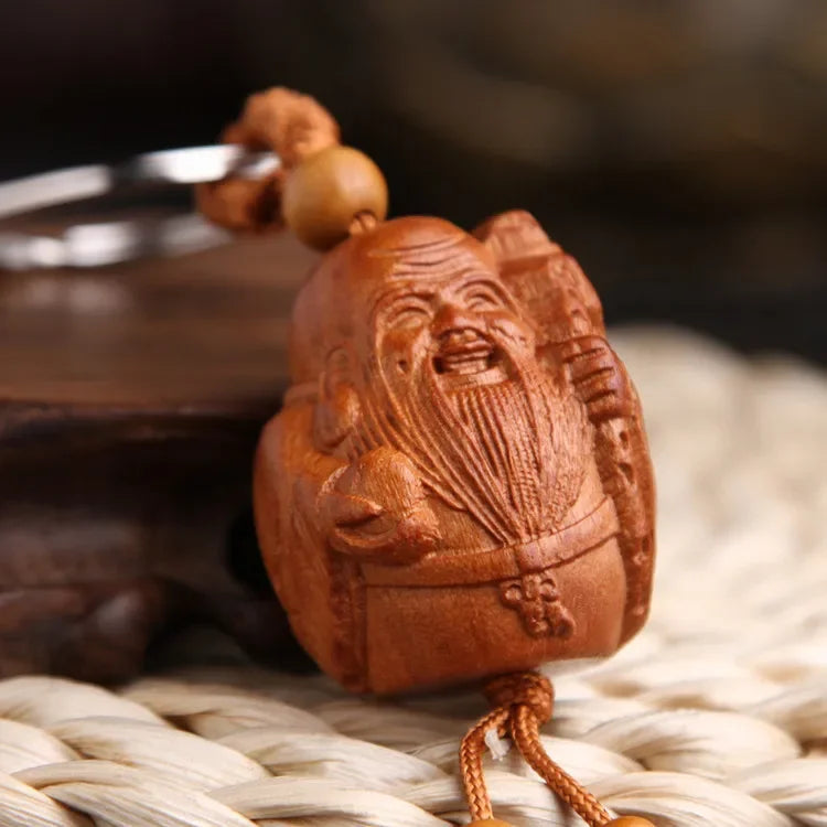 Spiritual Abacus™ Wooden Buddha Keychain – Hand-Carved Guanyin & Monk-Inspired Lucky Charm Pendant for Car, Bag & Keys