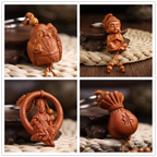 Spiritual Abacus™ Wooden Buddha Keychain – Hand-Carved Guanyin & Monk-Inspired Lucky Charm Pendant for Car, Bag & Keys